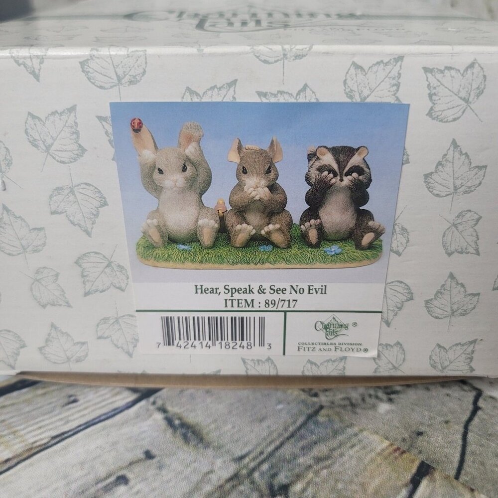 Charming Tails Hear Speak See No Evil Mouse Bunny Racoon Fitz & Floyd W Box